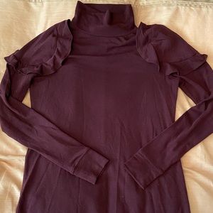 LOFT purple ruffle turtleneck sweater